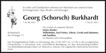 Traueranzeige von Georg Burkhardt von Pegnitz-Zeitung